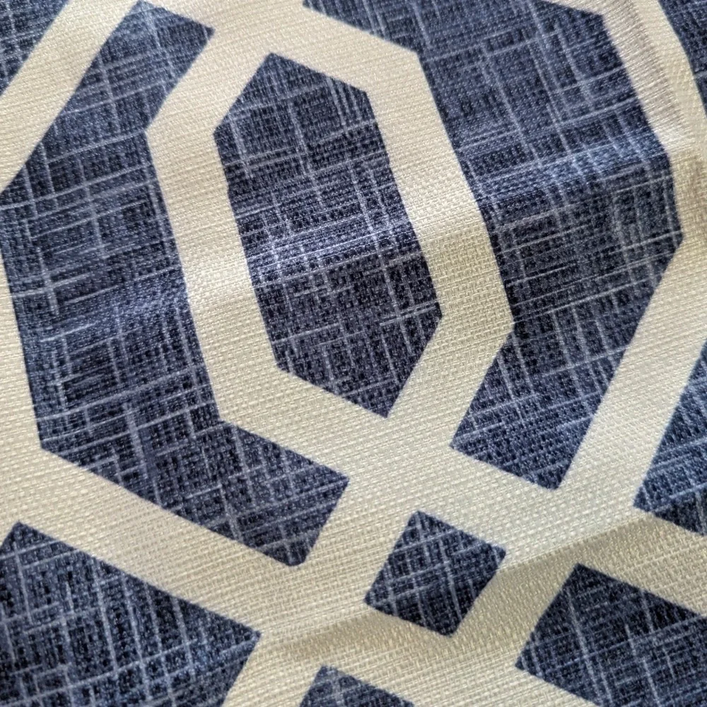 Mainstays Window Curtain Panel PAIR 37x84 Navy Blue Geometric‎ Trellis Grommet